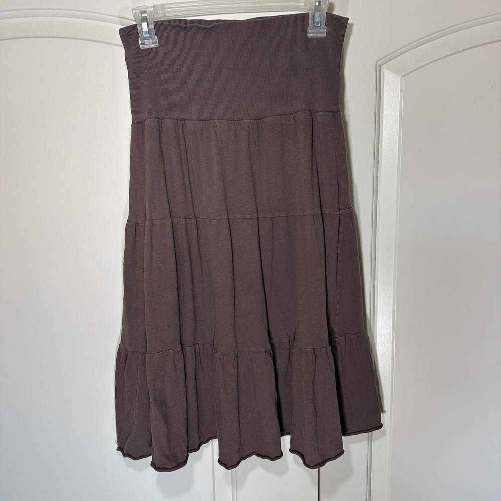Velvet by Graham & Spencer Moms the Word Tiered Skirt Womens Medium Brown Ribbed